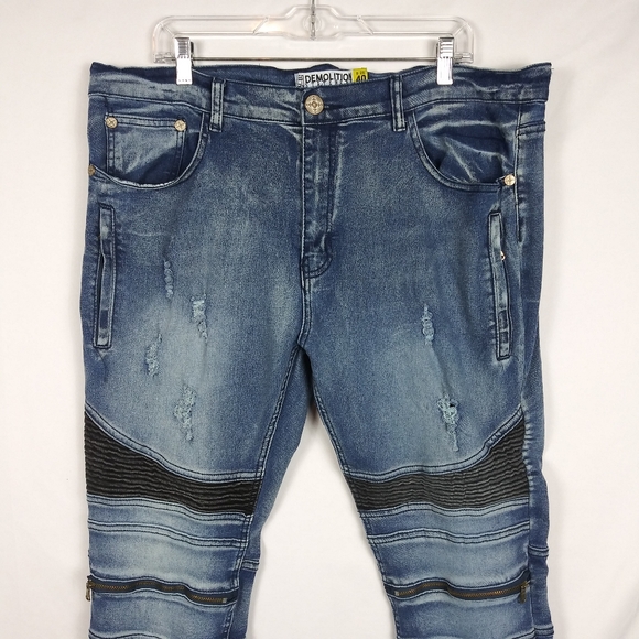 Demolition Statement Jeans Men's Size 40 x 31 Distressed Zipper Pockets - Picture 2 of 10